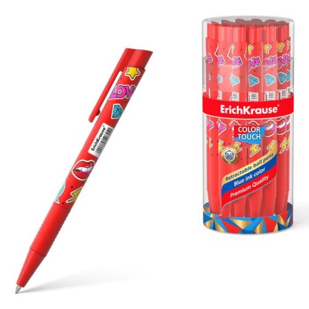 Handle Automatic Erichkrause Colortouch Sweet Love, Node 0.7 mm, Subtle letter, Soft Touch case, Design case, blue ink blue