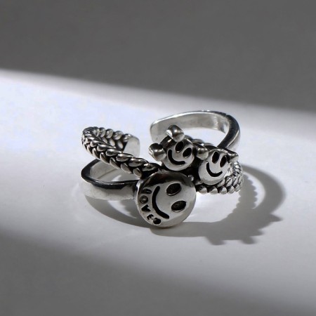 The ring "Smiley", the color is black silver, dimensionless-2