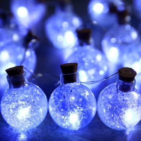 Garland “thread” 1.6 m with nozzles “balls with white confetti”, IP20, silver thread, 15 LED, white glow, AAX2