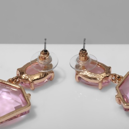 Earrings with rhinestones "Cleo" diamond, pink color in gold-2
