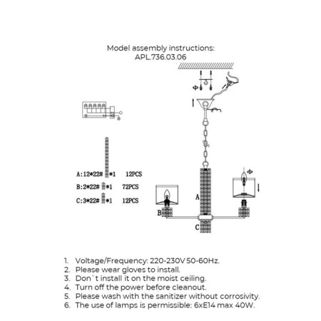 Suspended chandelier Ireni E14 240W-15
