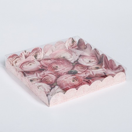 Cookie box, confectionery packaging with PVC lid, My Best Wishes, 21 x 21 x 3 cm-1