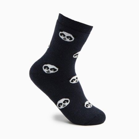 Women's terry socks "Panda", dark blue color, size 23-25