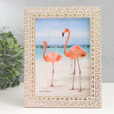 Photo frame plastic 13x18 cm "Greek patterns" gold on white 21.5x16.5 cm