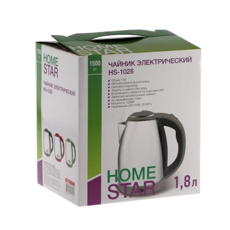 Electric kettle Homestar HS-1028, metal, 1.8 l, 1500 watts, silver-red-7