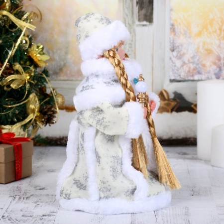 Snow Maiden "White fur coat, with a staff and a blue button" moves, 31 cm-3