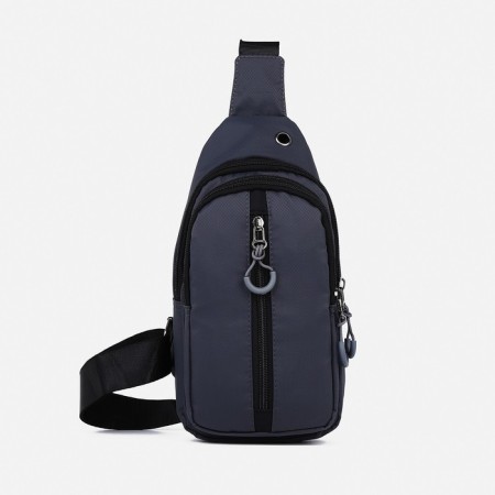 Male sling bag from textiles, headphone opening, gray color-2