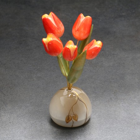 Souvenir "Tulips in a vase" (5 central c.) Round, selenite, small (red)