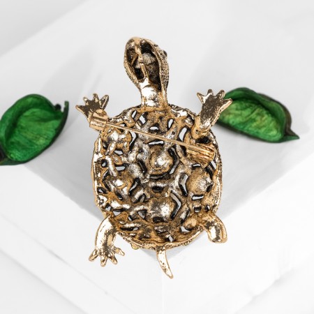 Brooch "Turtle" in large rhinestones, colored in black gold-1