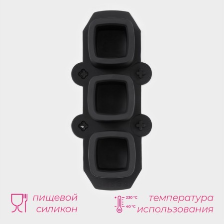 Form for the ice “Square”, silicone, 21.5 × 9.5 × 5 cm, 3 cells (5.2x4.8 cm), black color is black-1