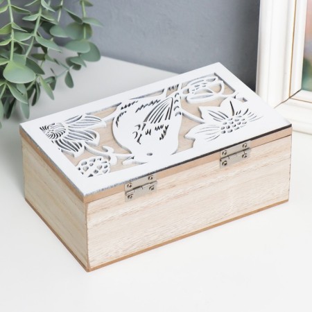 Casket tree "Bird in flowers" beige-white 16x9.5x6.5 cm-3