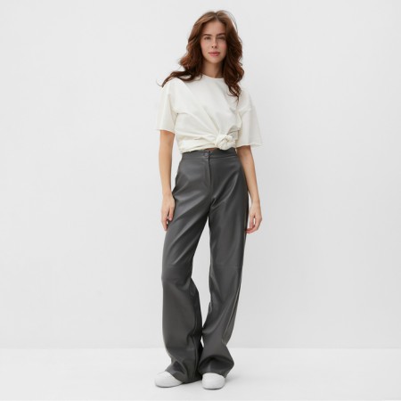 Women's trousers (eco-leather) minku: classic color gray, river 48-2