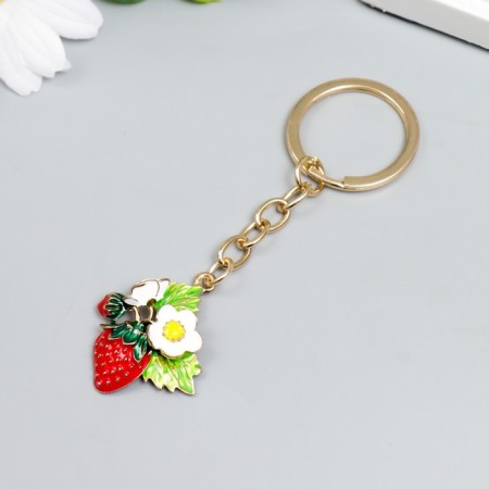 Metal keychain, enamel "Strawberry with flowers" 9x3 cm-2