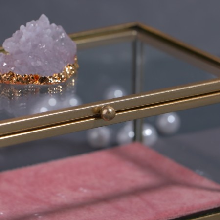 Organizer for storage "Crystal", with a lid, glass, 1 section, 14.5 × 9 × 8 cm, the color is transparent/copper/pink-8