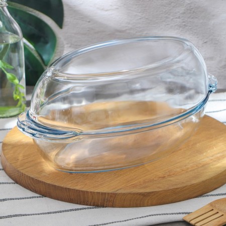 Oval ducklings of heat-resistant glass Borcam, 2 l, with a baking lid