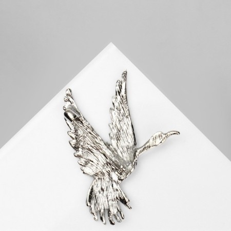 Brooch "Bird" in flight, white color in silver-1