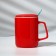 Ceramic mug with a spoon and a “Happy New Year” lid, 400 ml, red color