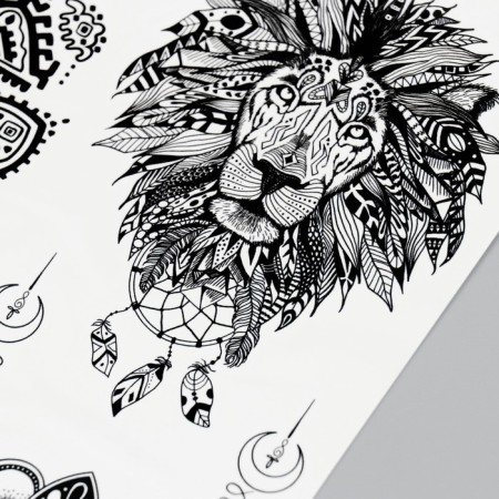 Tattoo on the body black "Pattern Lion" 21x14.8 cm-2