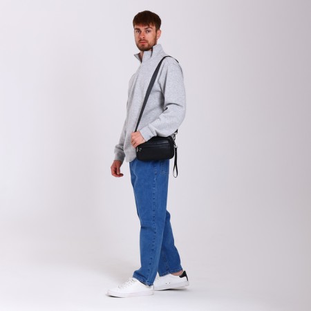 Male bag over the shoulder, artificial leather, black color-4