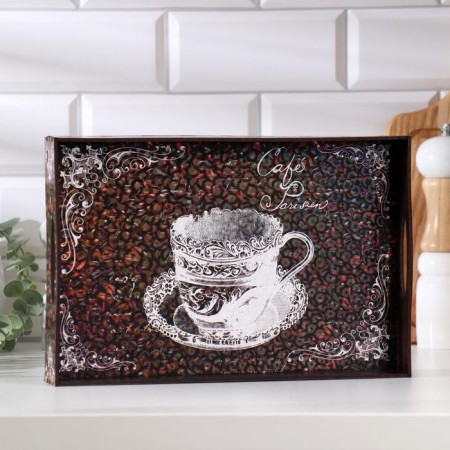 Tray with handles "Breakfast", wooden, 30x20x4.5cm-2
