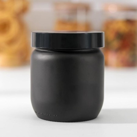 Glass Bank for bulk products "Love in the kitchen", 425 ml, black color-1