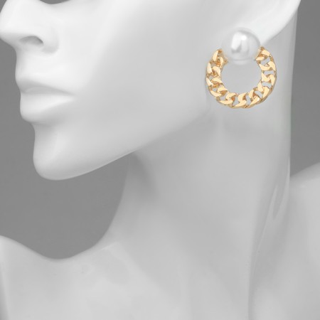 Earrings with pearls "abstraction" chain, color gold-3