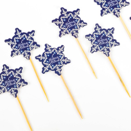 New Year's skewers “Happy New Year!”, Snowflake, set of 12 pcs.-2