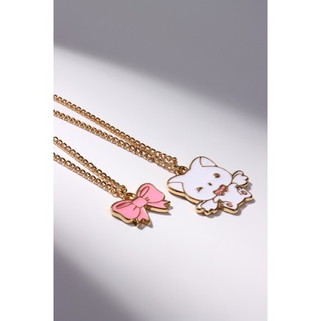 Kulons "Demetrons" cat with a bow, white-pink color in gold, 45 cm-2