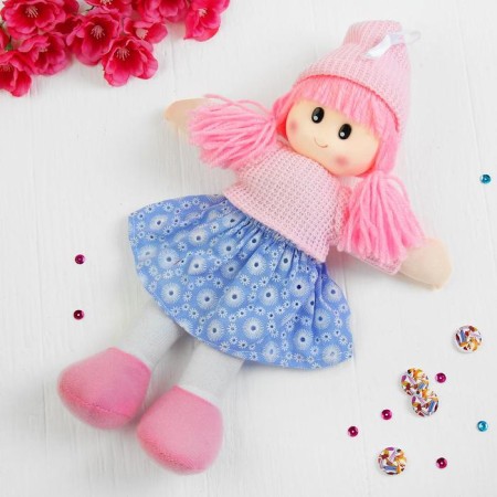 Soft toy "doll", in a hat, color mix-1