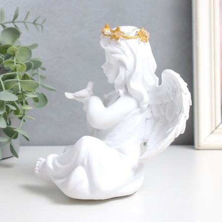 Souvenir Polystone Light "Angel with a star wreath and pigeon" White mix 12x11.5x15 cm-4