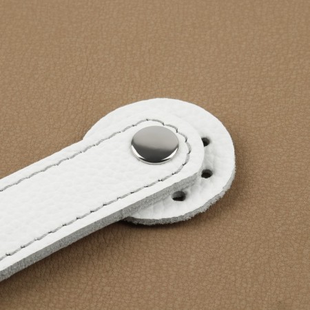 The fastener is sewn for a bag, on a button, made of genuine leather, 13.5 × 2.5 cm, white/silver color-1
