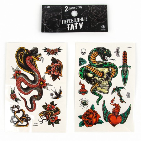 Talent school translated tattoos snake, with a skull-1