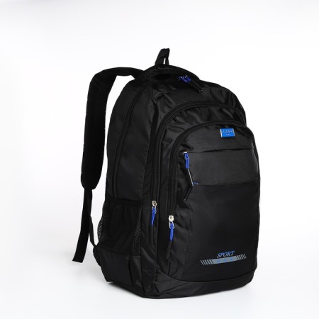 Male backpack on a zipper, 4 outer pockets, black/blue color-2