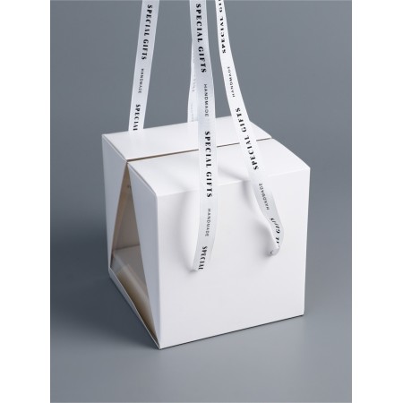 Box under the bento-port with ribbons, white, 15.5 x 15.5 x 16 cm-1