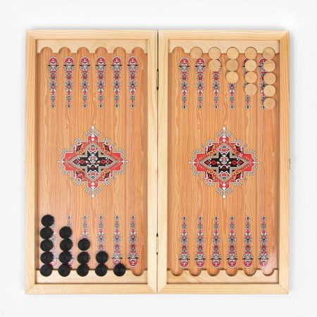 Zeleny pattern backgammon, wooden board 50 x 50 cm, with a field for playing checkers-1