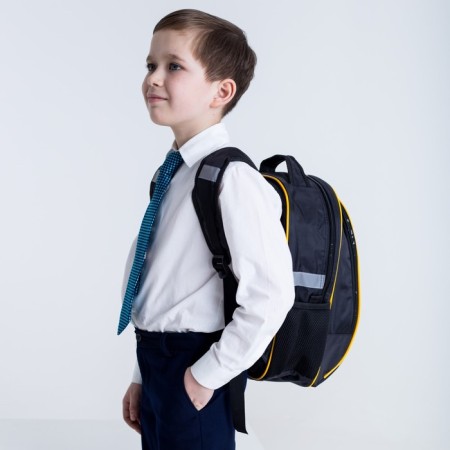 School backpack, 39 x 24 x 19 cm, ergonomic back, calligrata a "football", black-11