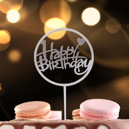 Topper "Happy Birthday", with rhinestones, silver color-1