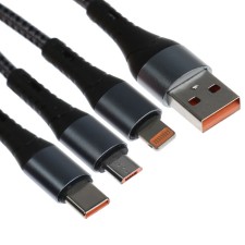 Cable 3 in 1, microUSB/type -C/Lightning - USB, 3 A, 1.25 meters, gray