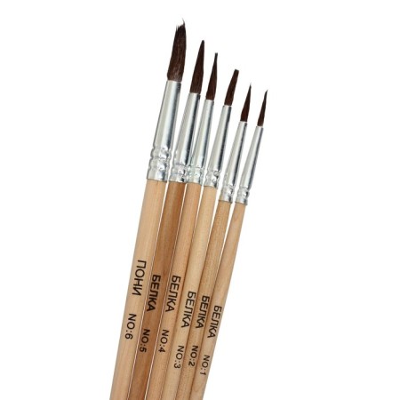 Set of brushes, round protein, 6 pcs: No. 1, 2, 3, 4, 5, 6, with wooden handles, blister-1