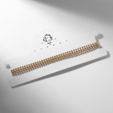 Choker "net" with rhinestones, narrow, white color in gold, 32 cm-1