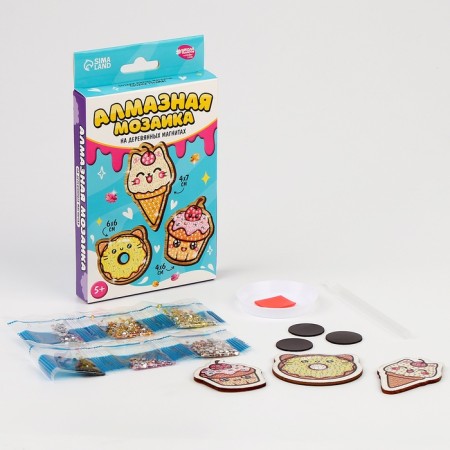 Diamond mosaic on a wooden magnet for children "sweets", a set for creativity-1