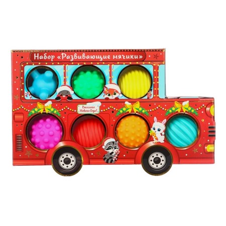 Gift set of developing tactile balls "Machine Santa Claus", 7 pcs, New Year's packaging, crumb I-10