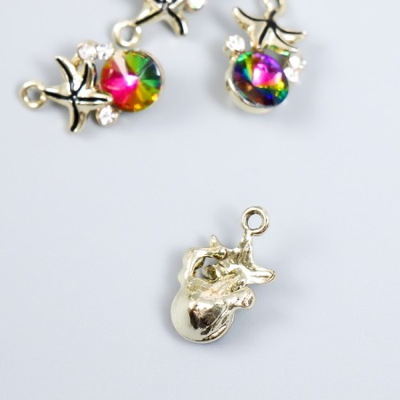 Decor for creativity metal, rhinestones "Sea star with pebbles" holography 1.8x1 cm-1