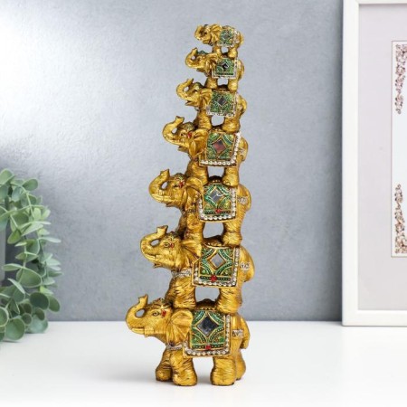 Souvenir Polystone Mirror inserts "Pyramid of 7 elephants" 30x10.5x5.5 cm-2