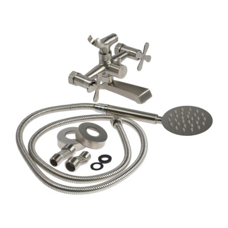 Bath mixer Zein Z3732, two -wound, pour 10 cm, watering can, hose, satin-9
