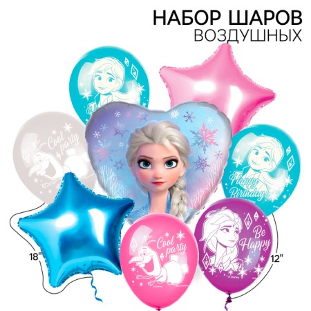 Set of balloons "Happy Birthday", "Elsa", cold heart