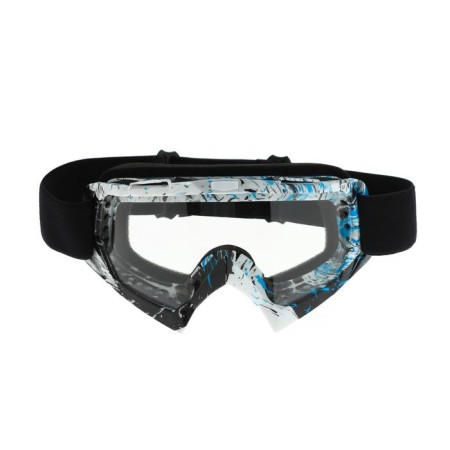 Glass-mask for motorcycle driving, transparent glass, white-blue-black color, OM-23