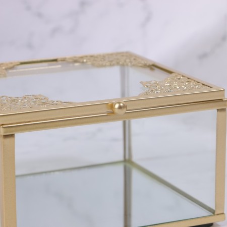 Great organizer for storage, with a lid, glass, with a mirror -bottom, 1 section, 10 × 10 × 6 cm, the color is transparent/copper-7