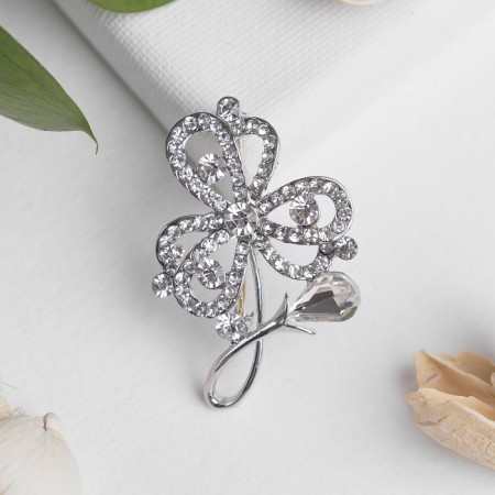 Brooch "Flower of desire", white color in silver