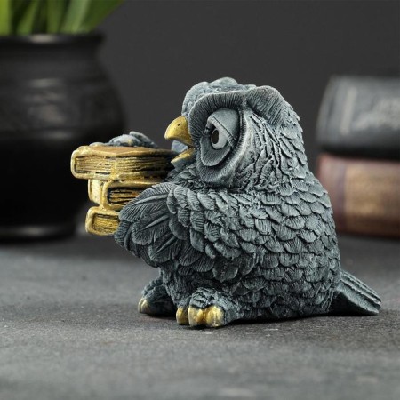 Figure "Owl with books" gray-blue 10x6x6cm-1